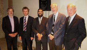 Left to right Simon Keyes, Julian Bond, Imam Musharraf Hussain al-Azhari, Rabbi Dr Jonathan Magonet, Michael Henderson (Photo: Michael Smith)