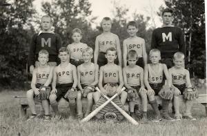 Baseball team at camp: author second from right, seated