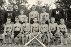 Baseball team at camp: author second from right, seated