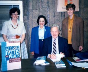 Author with publisher Krishna Sondhi (centre) and staff at launching of ‘All Her Paths Are Peace’